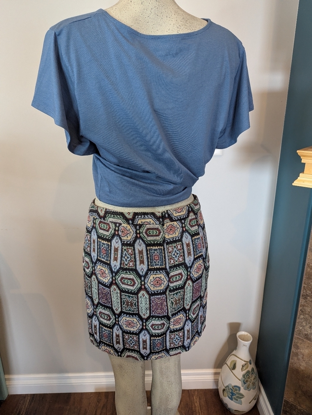Vintage tapestry mini skirt Multi Colour A Line by Dex Boho, Retro Size Medium